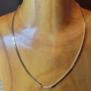 Vintage Gold Tone with Icy Rhinestone Serpentine Chain Necklace 16" Long